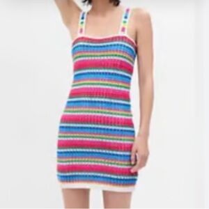 Spring Fling Cotton Crochet Dress with Lining Multicolour Striped size XL